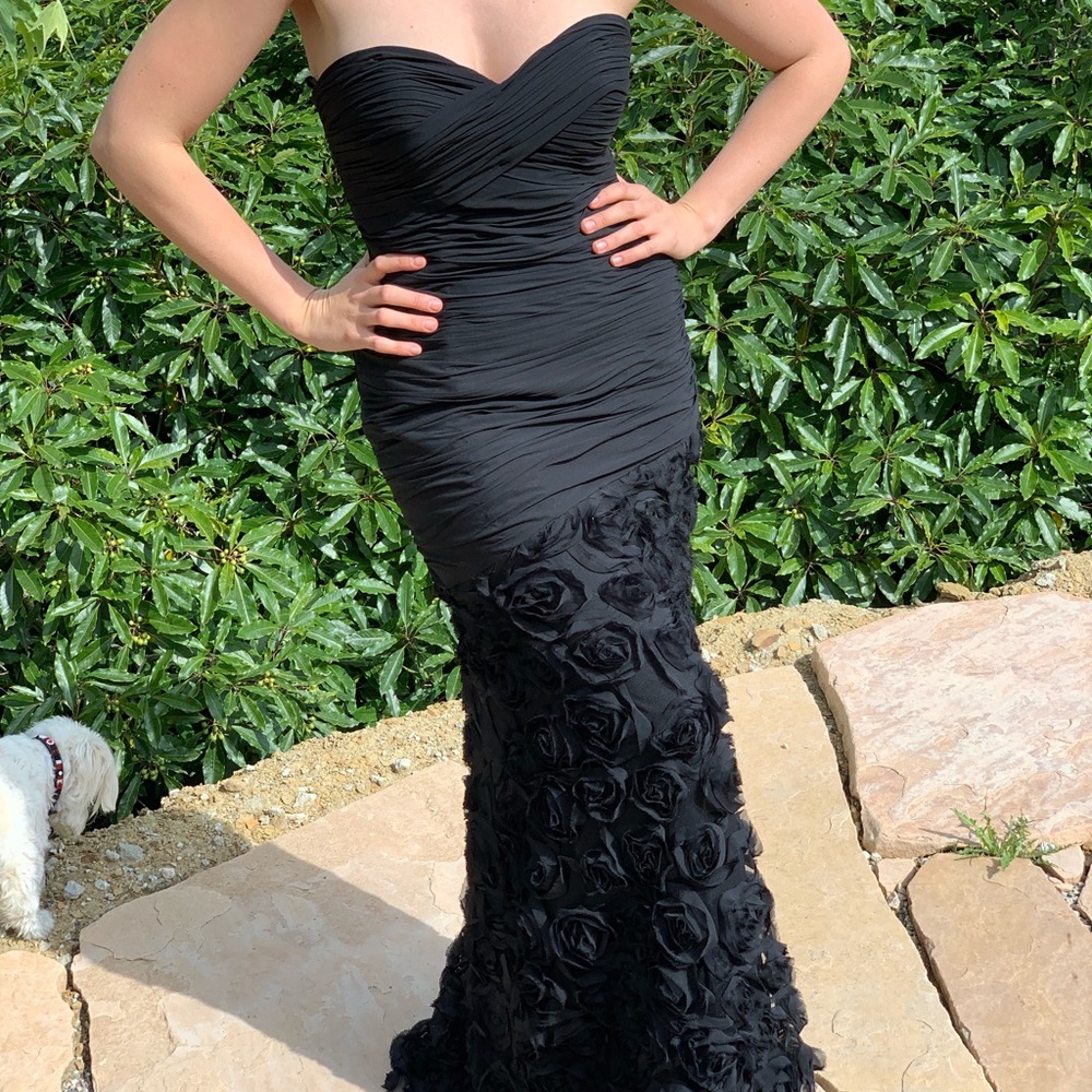 Dalia Collection Black Strapless Prom Dress